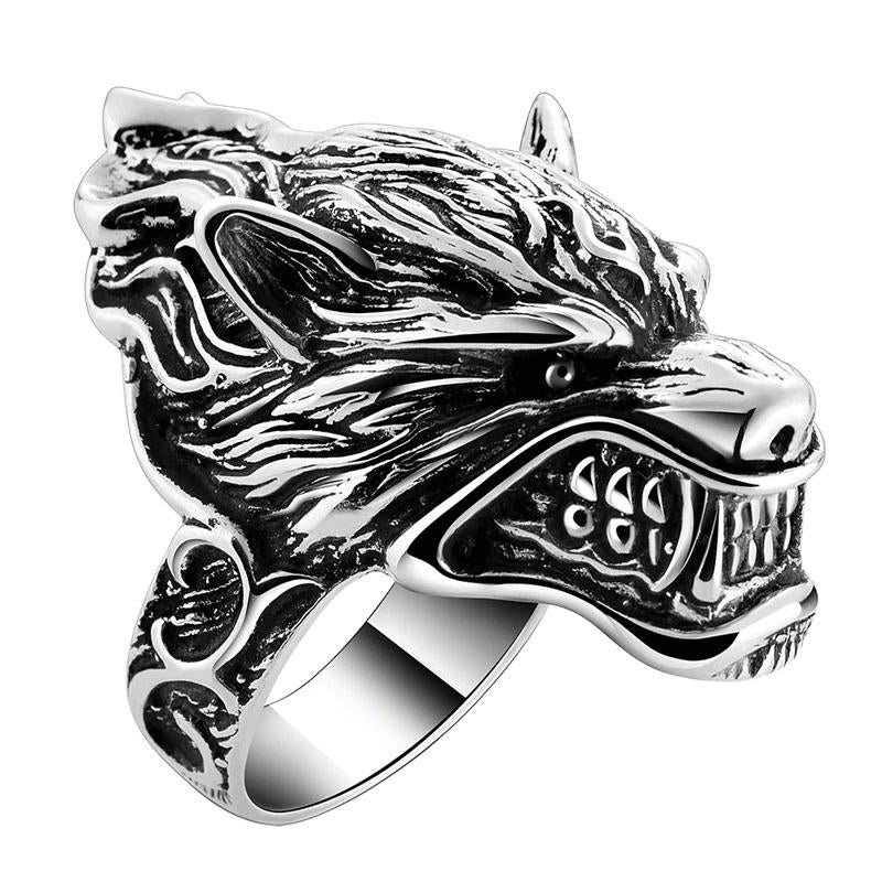 Solid 925 Sterling Silver Wolf Biker Ring / House Stark of Winterfell Direwolf Vintage Rock Rings - HARD'N'HEAVY