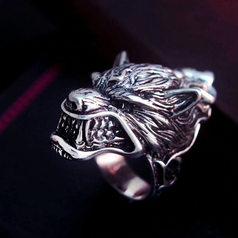 Solid 925 Sterling Silver Wolf Biker Ring / House Stark of Winterfell Direwolf Vintage Rock Rings - HARD'N'HEAVY