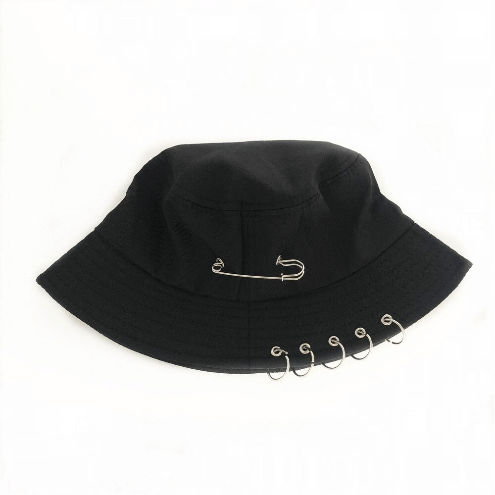 Solid Color Iron Pin Rings Personality Bucket Hat / Unisex Fashion Cotton Sun Hat