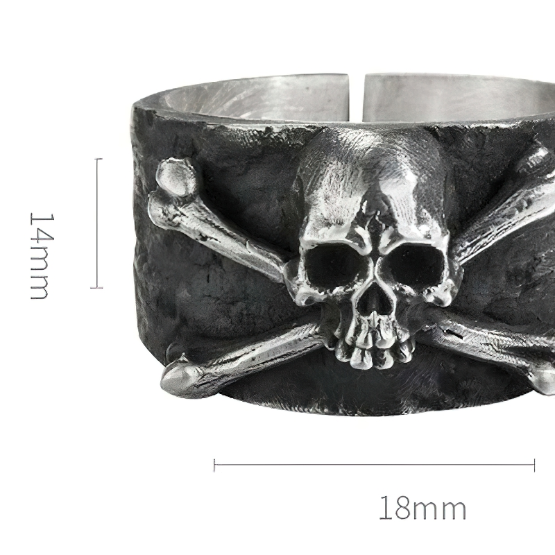 Solid retro gothic sterling silver ring with crossbones skull design, a stylish unisex accessory.