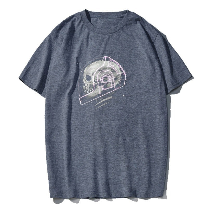 Men and women short sleeve grunge tee featuring a glittery space man skull design.