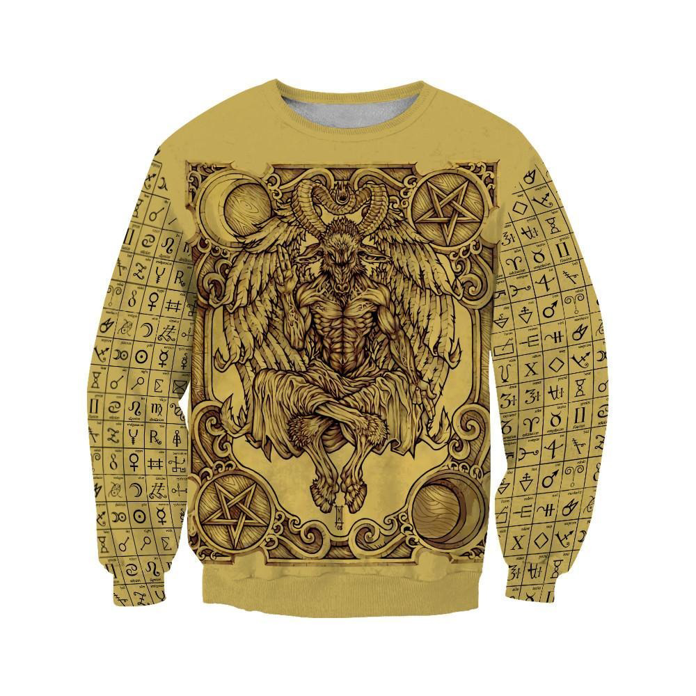 Spandex Men's Sweatshirt with Print Satanic Symbol / Fashion Casual O-Neck Sweaters - HARD'N'HEAVY