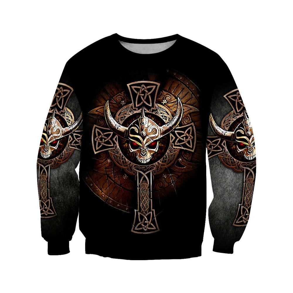 Men's gothic spandex sweatshirt with Viking skull print, perfect for casual streetwear and adding flair to your wardrobe.