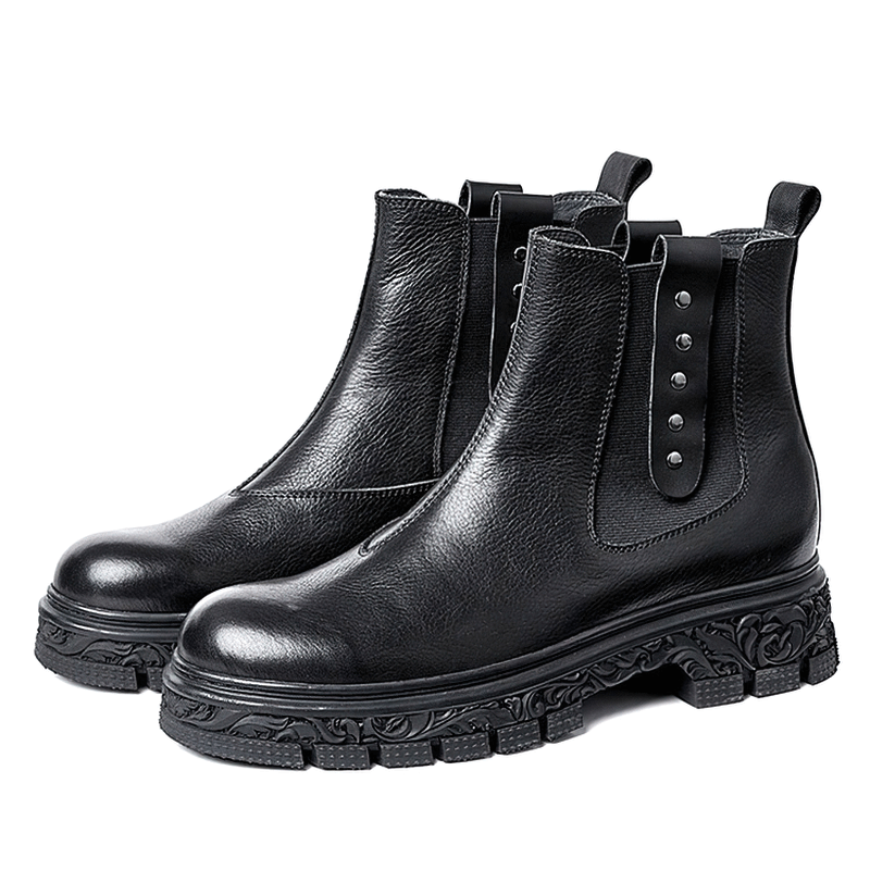 Special Design Men's Soft Leather Pull-On Ankle Boots / Classic Shoes with Carved Bottom