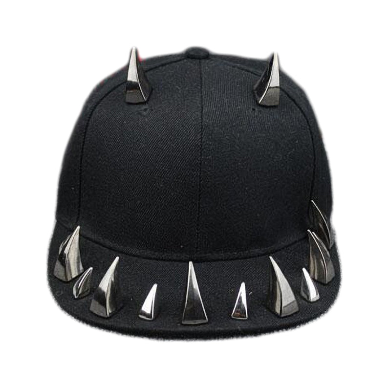 Spiked rivet snapback cap for men and women in black, perfect for rocking parties and alternative fashion.
