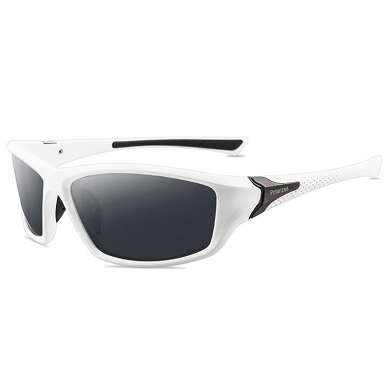 Sport polarized sunglasses in white with dark lenses, ideal for outdoor activities and stylish casual wear.