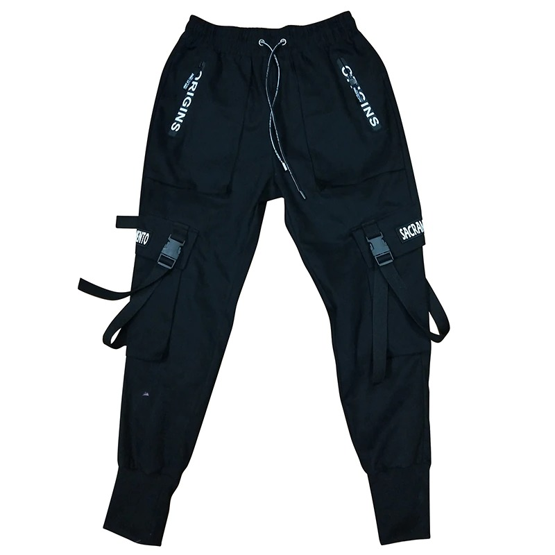 Cool spring fashion pants for men, featuring elastic waist, ribbons, and unique rock style design.