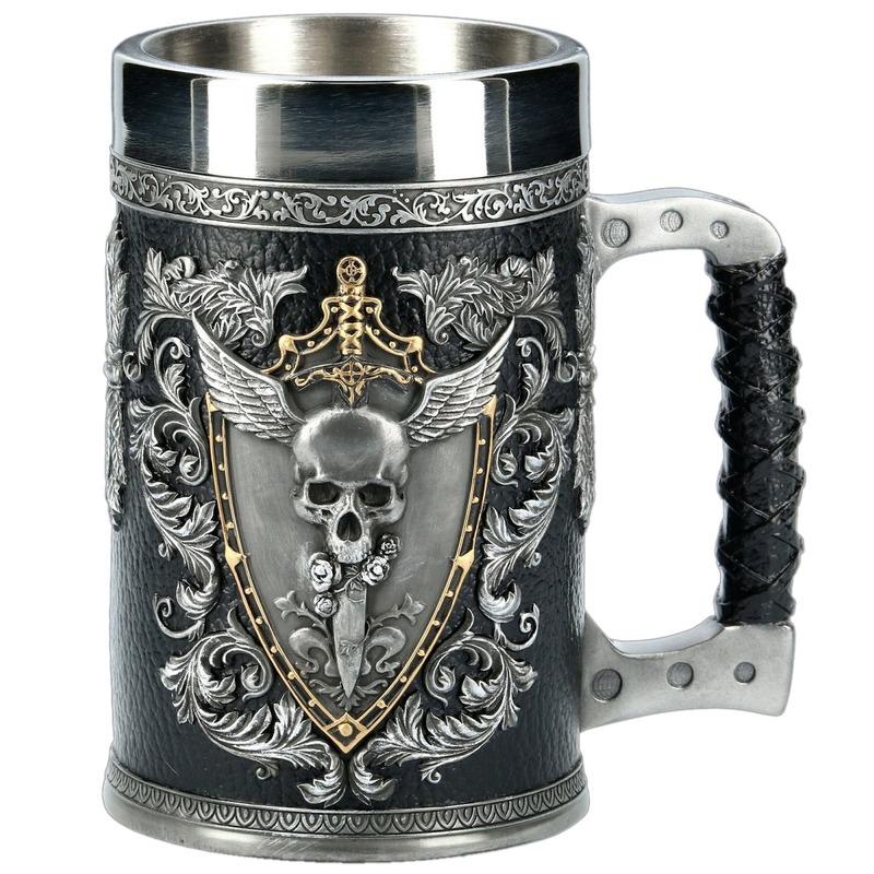 Stainless Steel and Resin Cup Skull / 3D Double Headed Eagle / Beer Mug Winged Sword And Shield - HARD'N'HEAVY