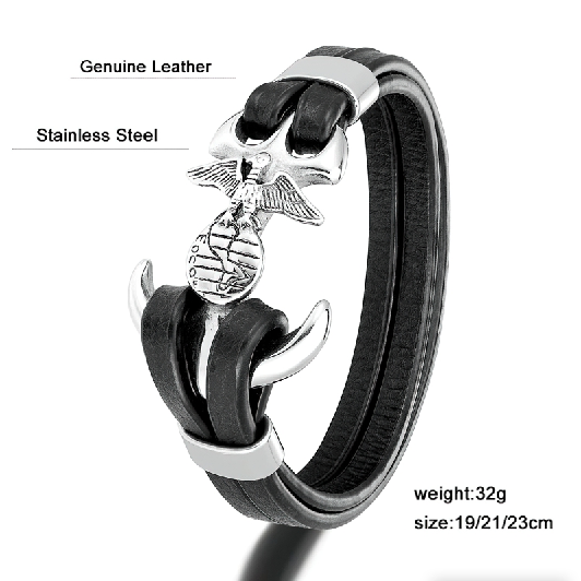 Stainless Steel Bracelet Of Eagle At Anchor Shape / Fashion Jewelry Of Genuine Leather - HARD'N'HEAVY