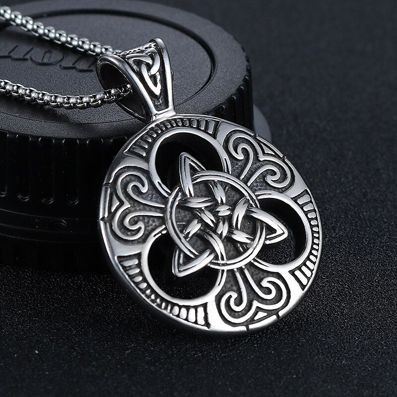 Stainless steel Celtic knot pendant with intricate design, perfect vintage jewelry for men and women.