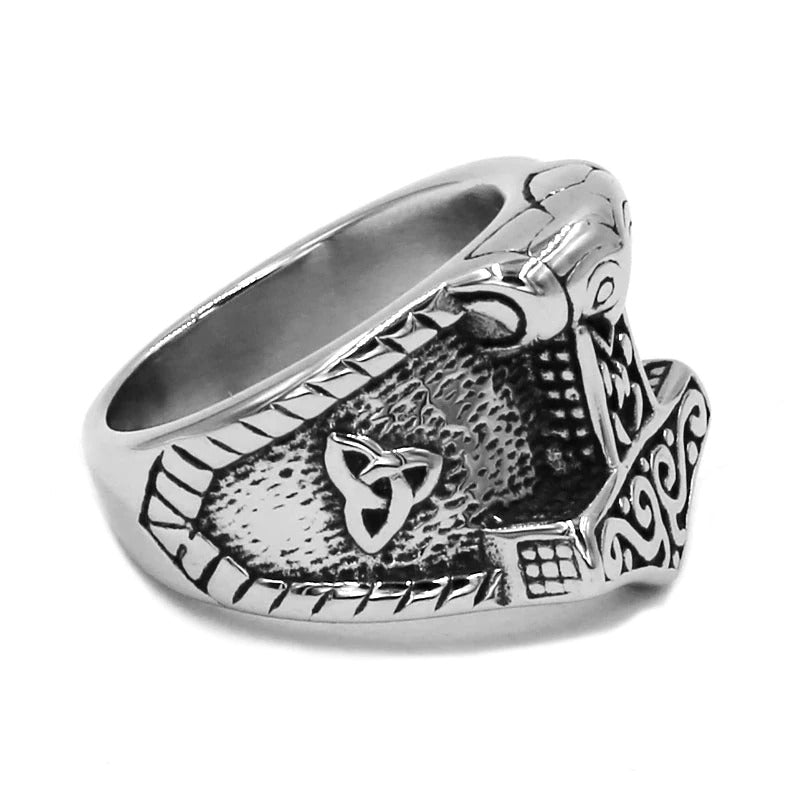 Stylish stainless steel Celtic ring featuring intricate designs, perfect for unisex gothic fashion.