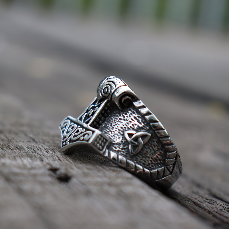Stainless steel Celtic ring featuring intricate designs, perfect for unisex gothic style jewelry.