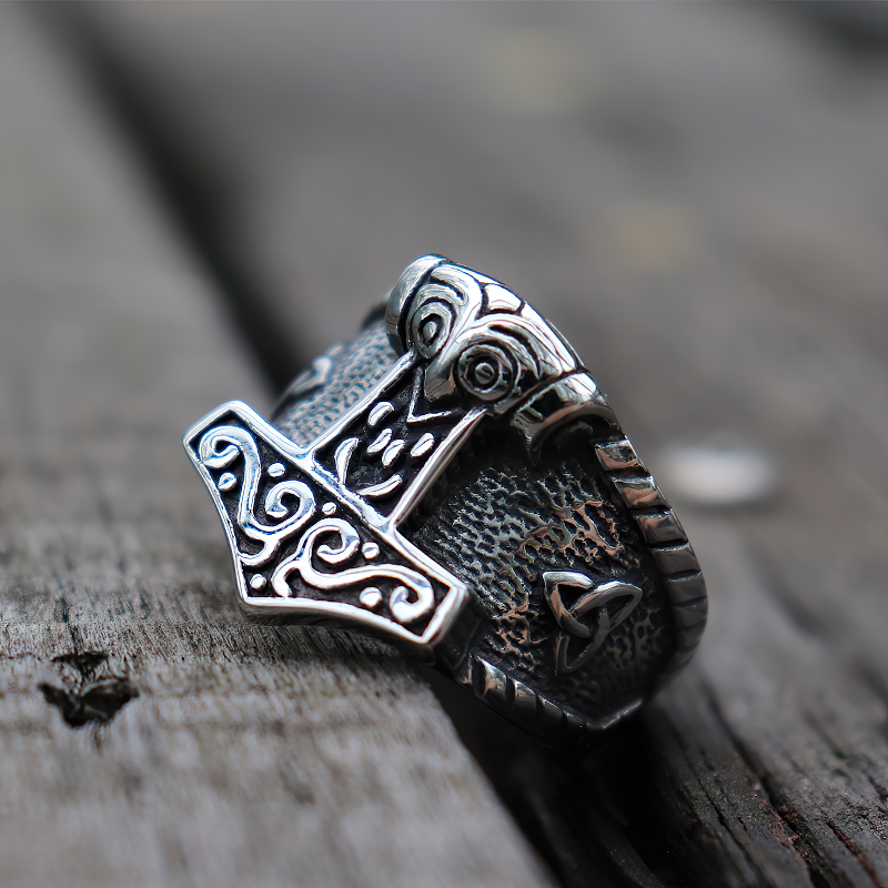 Stainless steel Celtic ring featuring intricate designs, perfect for unisex gothic-style jewelry.