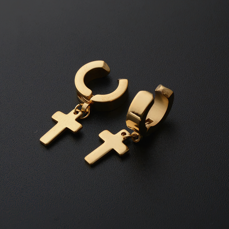 Stylish gold metal unisex dangle earrings with cross design, perfect for punk fashion lovers.
