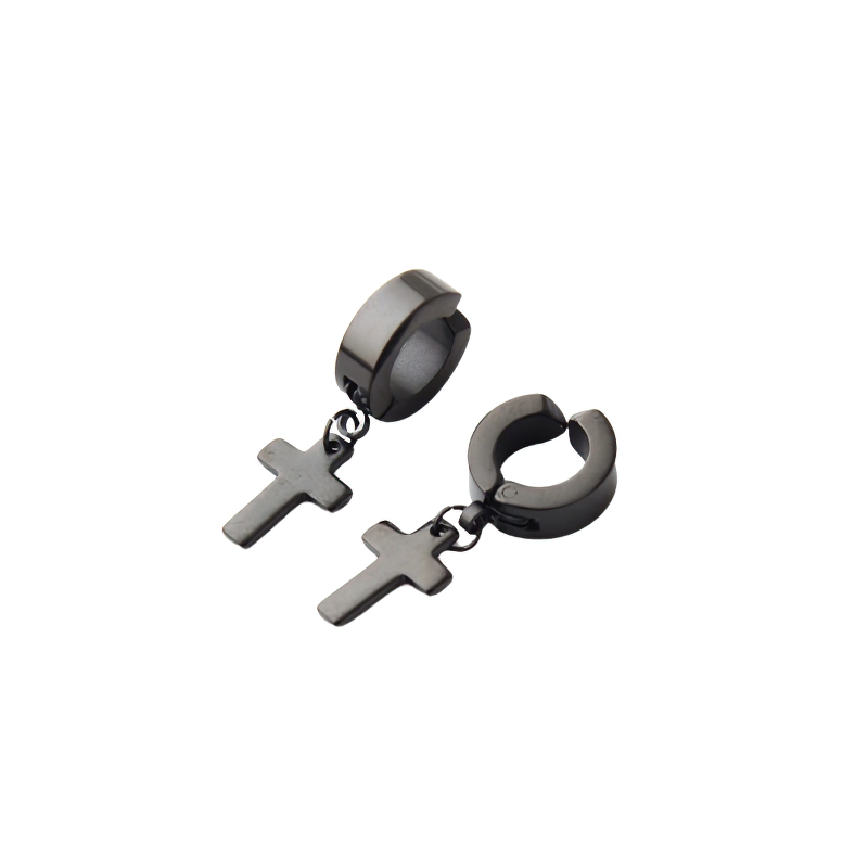 Stylish unisex stainless steel dangle earrings with cross design, perfect for punk outfits.