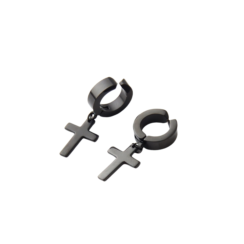 Stainless Steel Dangle Earrings in Punk Style / Unisex Cross Earrings - HARD'N'HEAVY