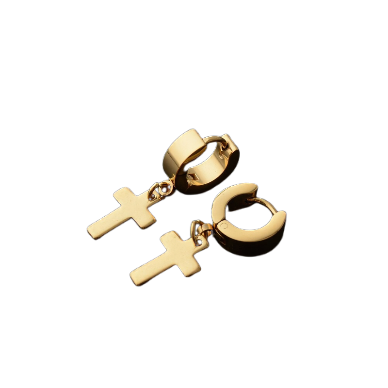 Stylish unisex punk dangle earrings featuring golden cross charms for a trendy look.