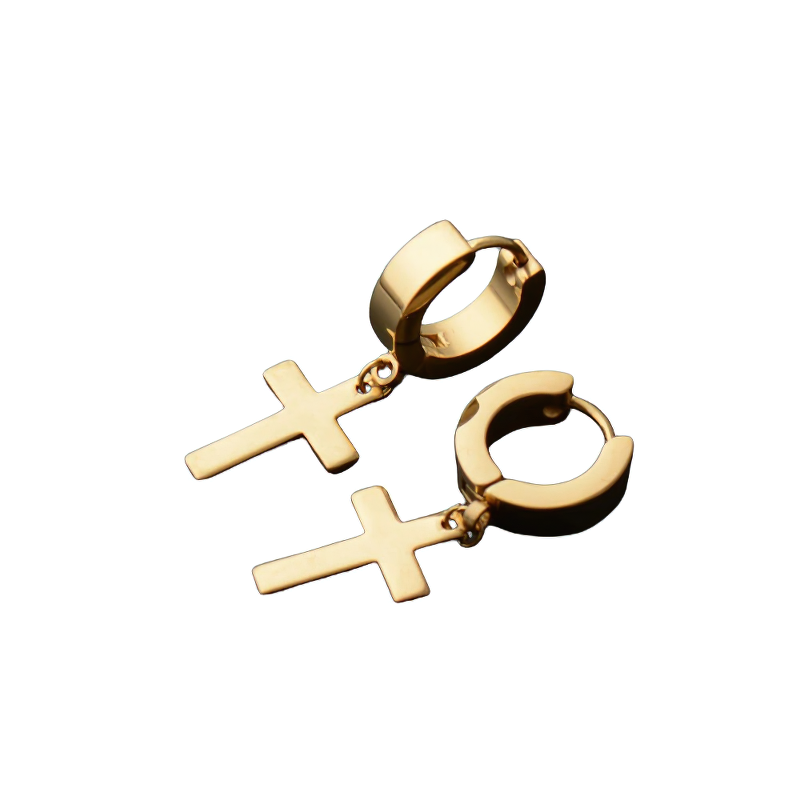 Unisex punk dangle earrings featuring golden crosses, perfect for a stylish statement.