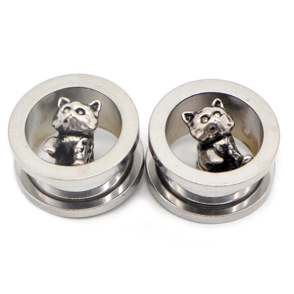 Stainless steel ear gauges featuring adorable animal heads, perfect for unisex fashion and party vibes.