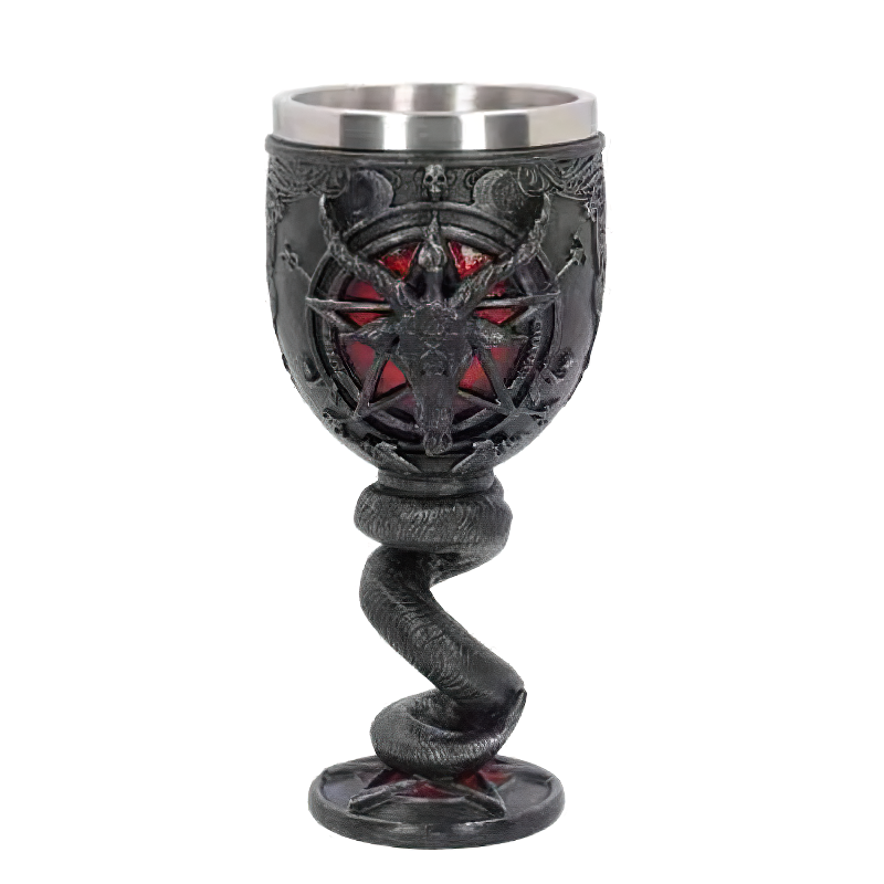 Gothic stainless steel wine glass with pentagram and snake design for a mystic tableware experience.