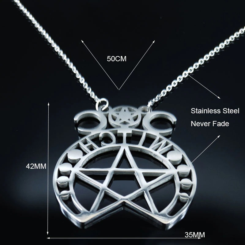 Stainless steel gothic pendant featuring a pentagram design, perfect for alternative and witchcraft-inspired jewelry.