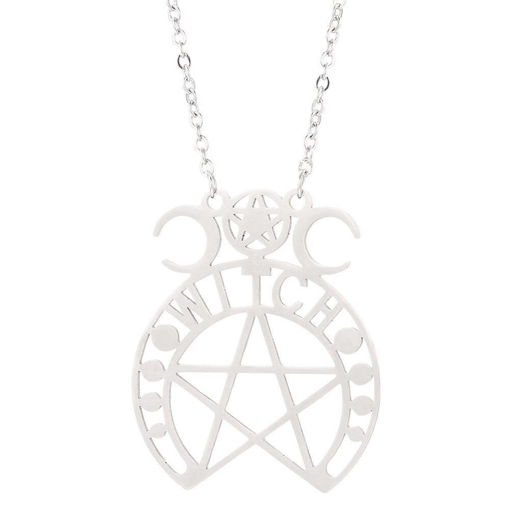 Stainless steel gothic pendant with witchcraft pentagram for women's alternative jewelry.