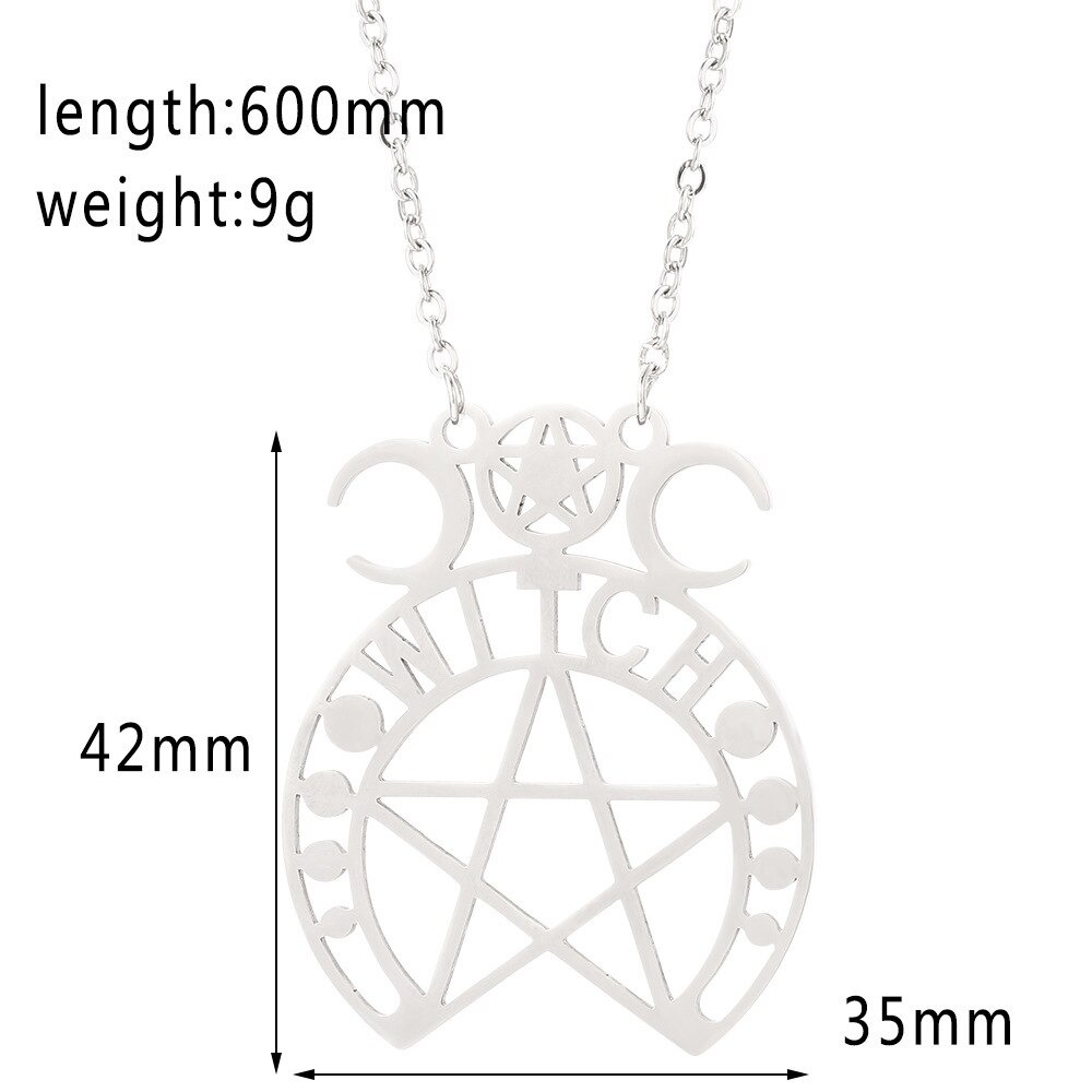 Stainless steel Gothic pendant with witchcraft pentagram, perfect for rock and alternative fashion.