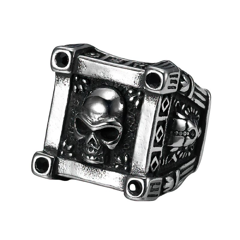 Stainless Steel Gothic Ring With Skull / Skeleton Biker Unisex Jewellery - HARD'N'HEAVY