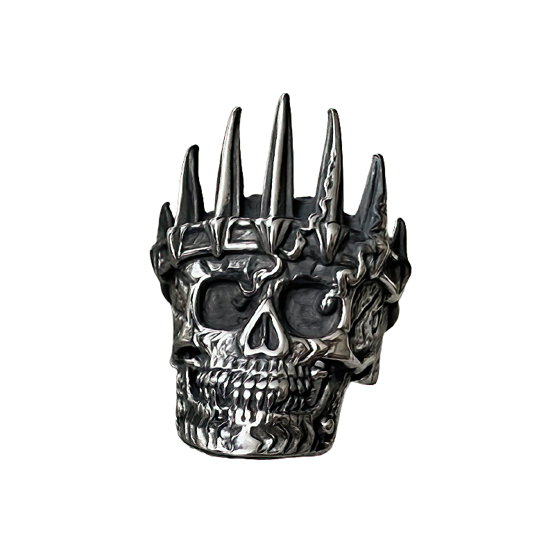 Unisex stainless steel Gothic ring featuring a skull adorned with a crown, perfect for unique jewelry lovers.