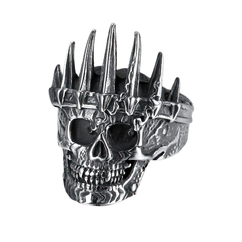 Gothic unisex ring featuring a detailed skull design with a crown, crafted in quality stainless steel.