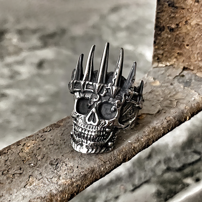Stainless Steel Gothic Unisex Jewellery / Unique Nobility Crown Ring With Skull - HARD'N'HEAVY