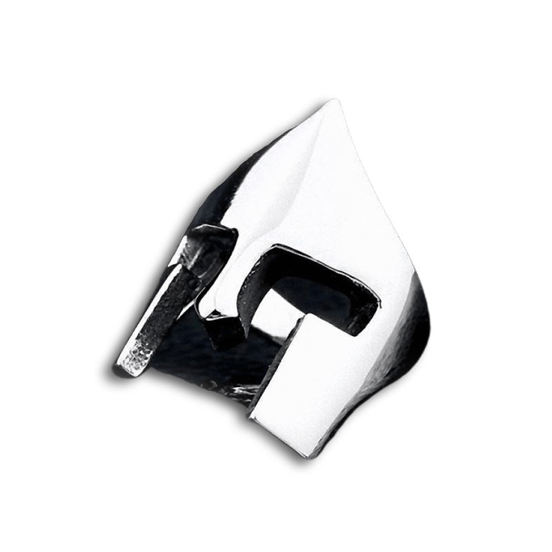 Stainless steel knight helmet ring showcasing intricate armor design, perfect for cosplay and alternative fashion.