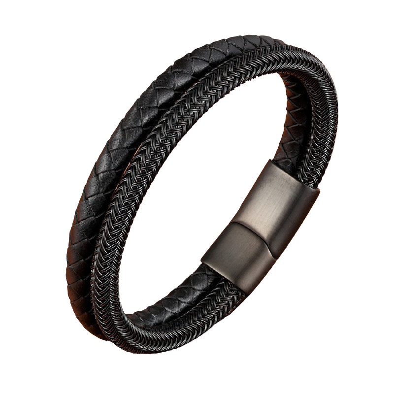 Stainless Steel Magnetic Clasp Bracelet / Cool Genuine Leather Bracelet - HARD'N'HEAVY