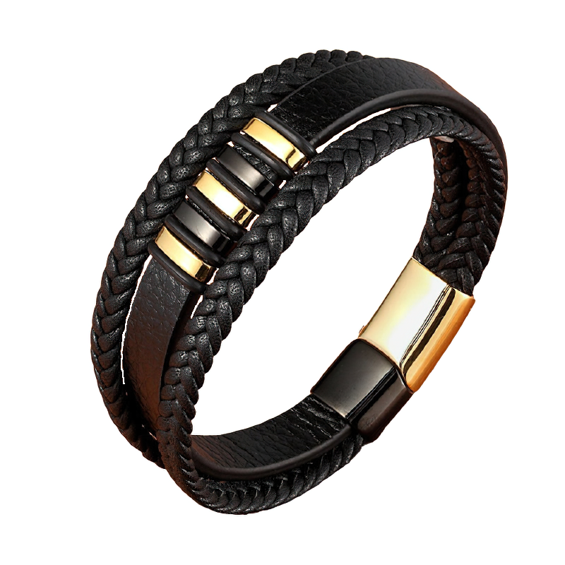 Stainless Steel Magnetic Clasp Bracelet for Men / Rock Style Genuine Leather Bracelet - HARD'N'HEAVY