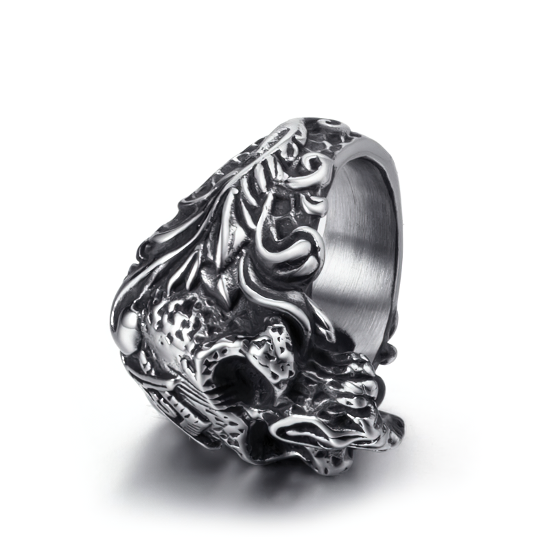 Intricate stainless steel Masons skull ring featuring gothic designs for men and women biker jewelry.