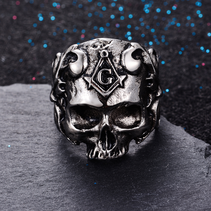 Stainless Steel Masons Skull Ring / Men And Women Biker Jewelry - HARD'N'HEAVY