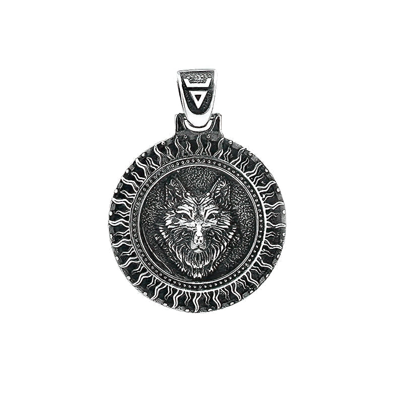 Stainless Steel Men's And Women's Necklace Pendant / Slavic Amulet With Black Sun And Wolf - HARD'N'HEAVY