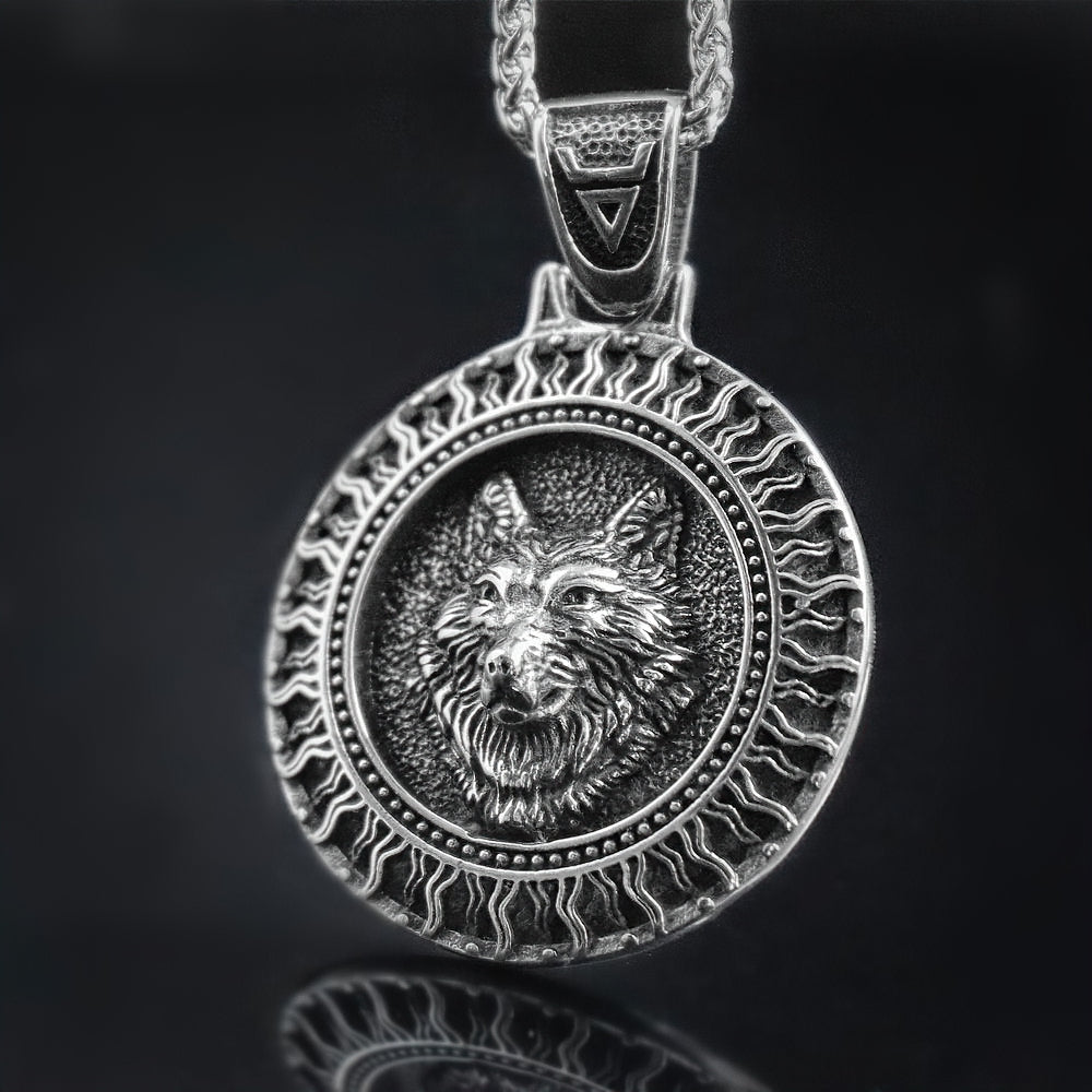Stainless Steel Men's And Women's Necklace Pendant / Slavic Amulet With Black Sun And Wolf - HARD'N'HEAVY