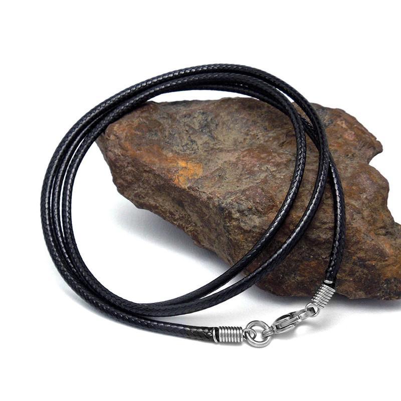 Black wax rope necklace featuring stainless steel locks, perfect for matching any outfit.