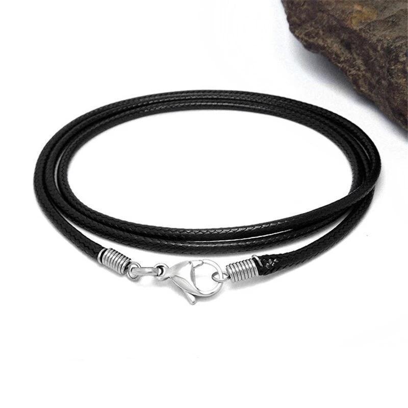 Stylish black wax rope necklace with stainless steel locks, perfect for versatile fashion looks.