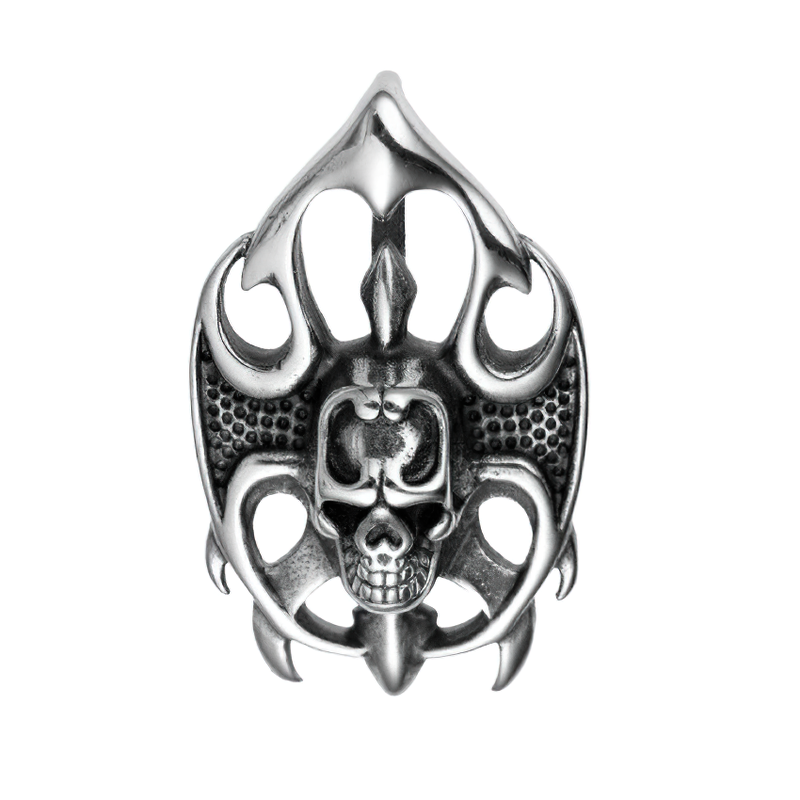 Gothic stainless steel skull pendant with ornate design for unisex rock style jewelry.