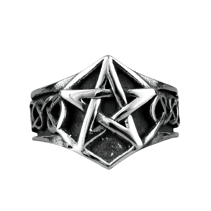 Stylish stainless steel unisex pentagram ring, perfect for gothic and punk fashion.