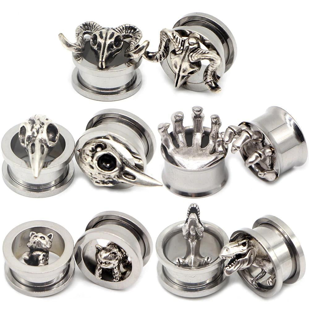 Stainless Steel Piercing Ear Gauges with Dinosaurs / Earrings Plugs / Tunnel Jewelry Fashion - HARD'N'HEAVY