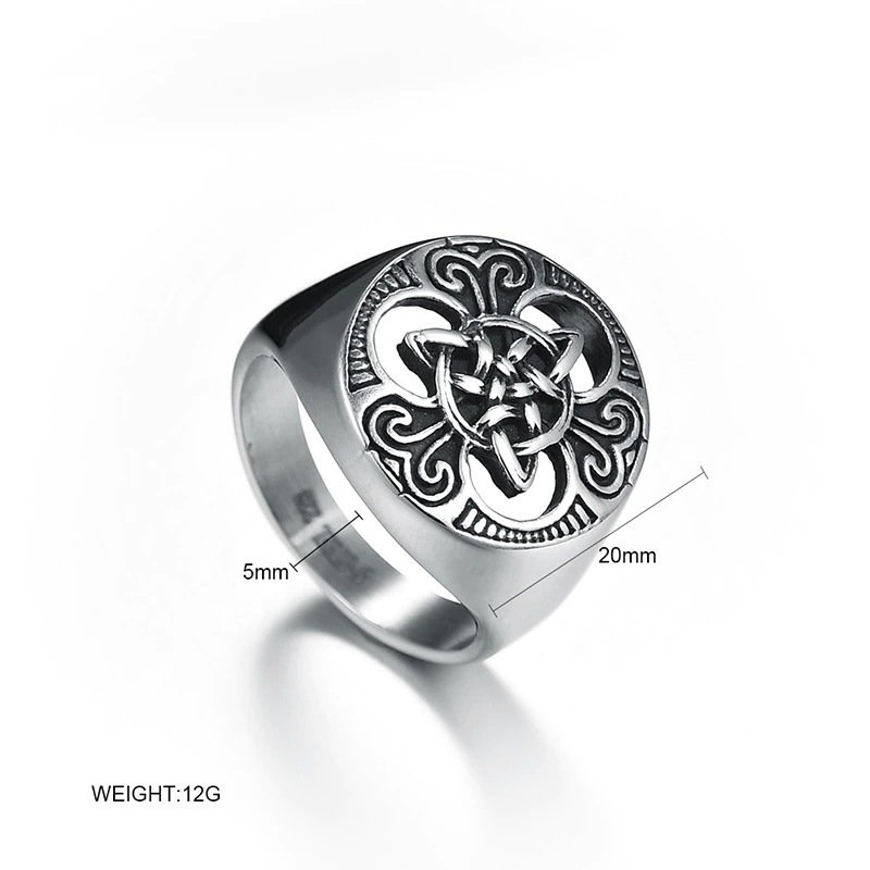 Stylish stainless steel ring with Celtic knot design, perfect for men and women, measuring 20mm with a 5mm band.