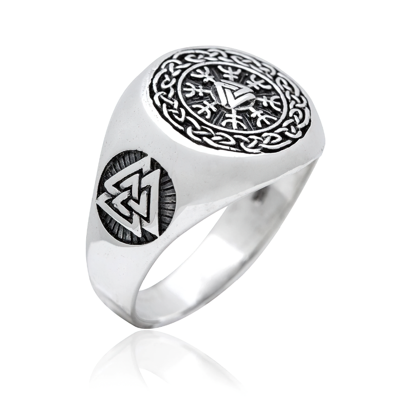 Men's stainless steel ring featuring Viking symbols and intricate designs, perfect for fashion and cosplay.