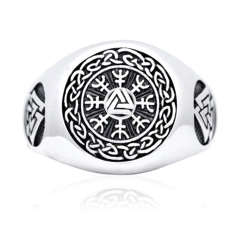 Stainless steel Viking symbol ring for men, featuring intricate designs, perfect for cosplay or stylish outfits.