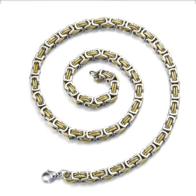 Stylish stainless steel biker necklace with a unique geometric twisted Singapore chain design.