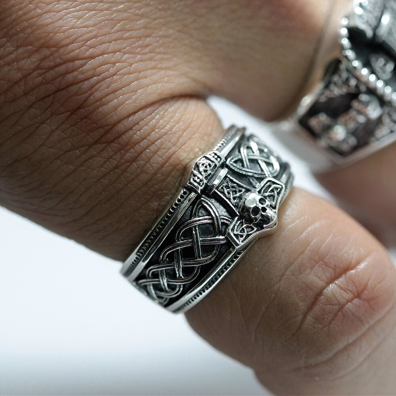 Stainless Steel Thor's Hammer Jewellry / Viking Amulet Unisex Skull Ring - HARD'N'HEAVY