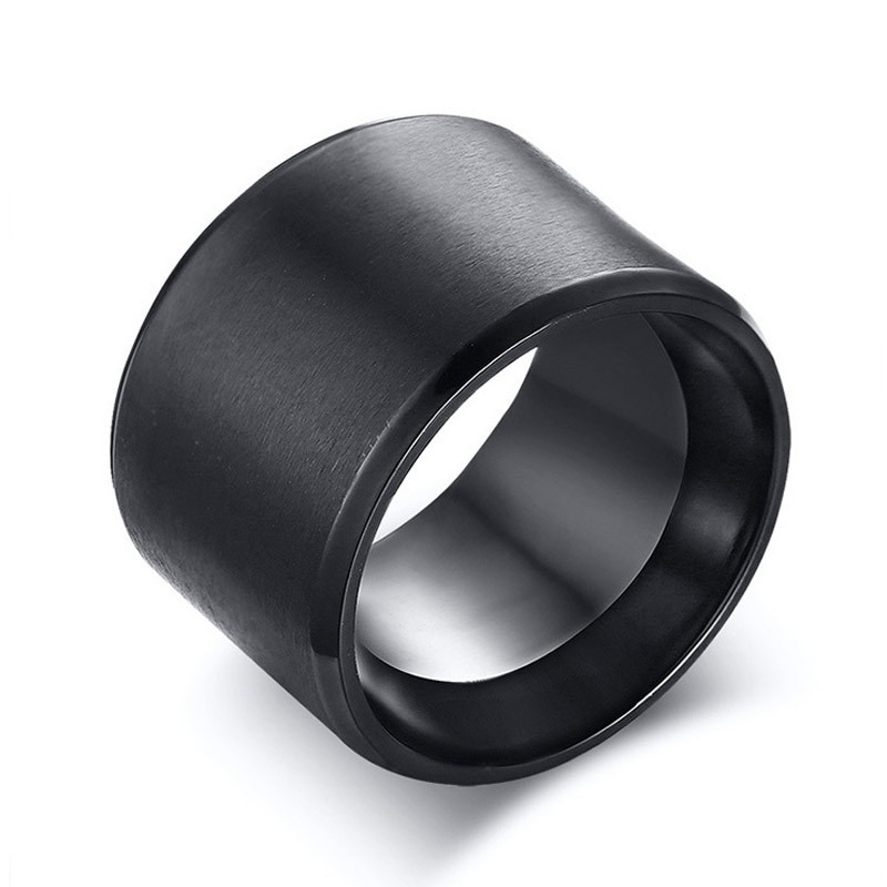 Stylish black stainless steel unisex bulky ring, perfect for gothic and casual outfits.
