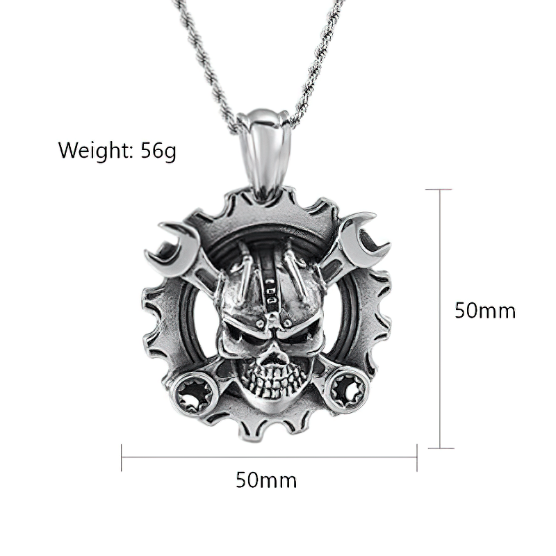 Stainless Steel  Viking Mechanical Skull Necklace Pendant / Punk Style Unisex Pendant - HARD'N'HEAVY